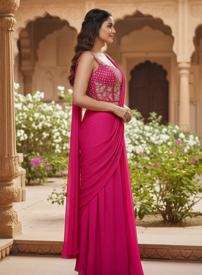 Lehar Pink Pre-Draped Saree