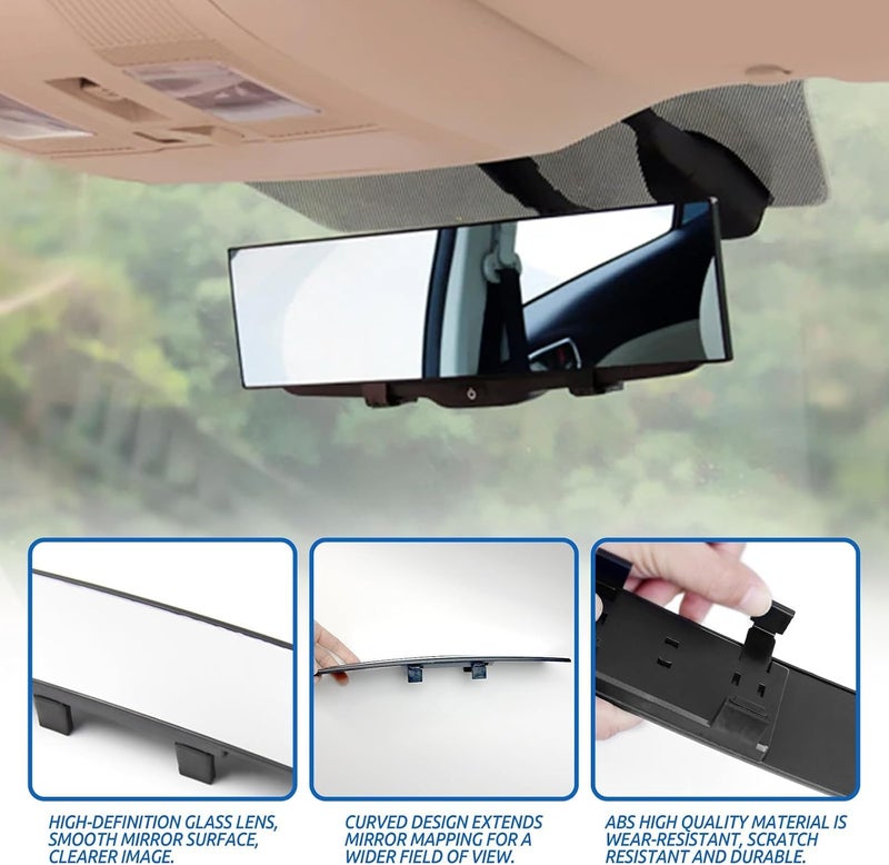 PINKE 12 Inch Rear View Mirror, Clip-On Universal Panoramic Convex Interior Car Mirror, HD Anti-Glare Wide Angle for Cars SUVs, Trucks, Car Accessories Interior - Image 4