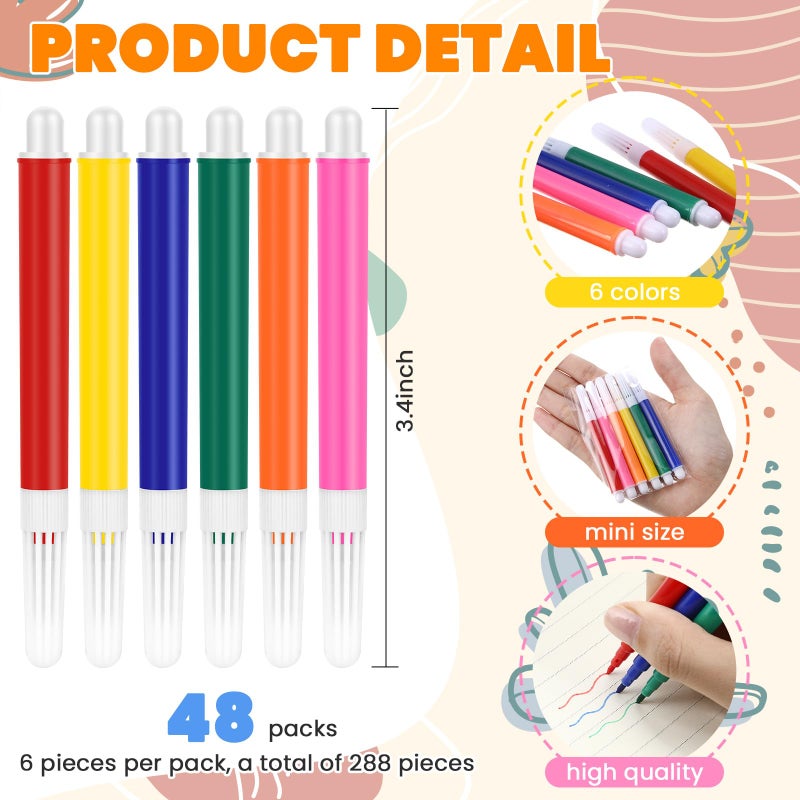 Watersay 288 Pcs Mini Markers Bulk Colored Pen 3.4 Inch Vibrant Colors Portable Short Colored Markers Assorted Multicolor Watercolor Marker Pen for Adult Office Supplies (6 Colors) - Image 2