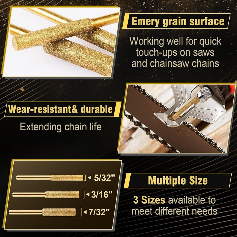 Big Gun 36pcs High Hardness Titanium Plated Chainsaw Sharpener Bits for Chain, Including 5/32''x 12, 3/16''x 12, 7/32''x 12pcs - Image 2