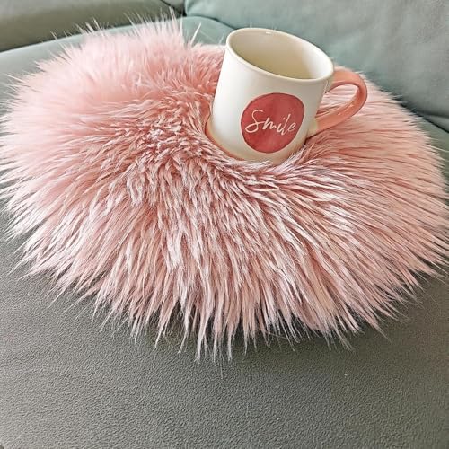CottonFry Mini Faux Fur Area Rugs Fluffy Living Room Small Size Fit, for Tabletop Photography, Home Decor (2 Pcs 12x12 Round White and Pink, White and Pink) - Image 5