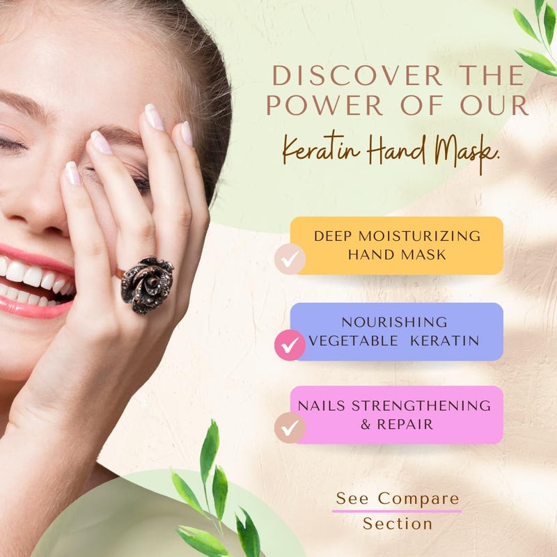 Bodipure Premium Hand Mask Keratin Gloves | Moisturizing Gloves for Dry Hands & Nail-Strengthening & Cuticle Softening | Spa Experience at Home | Chemical Free & For All Skin Types | 12 Pairs - Image 2