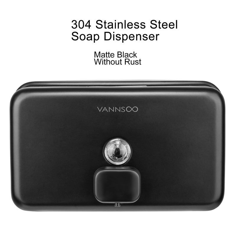 VANNSOO Wall Mounted Hand Soap Dispenser Bathroom, 1200ml 40oz Commercial Stainless Steel Black Liquid Soap Dispenser Wall Mount (Horizontal Black) - Image 2