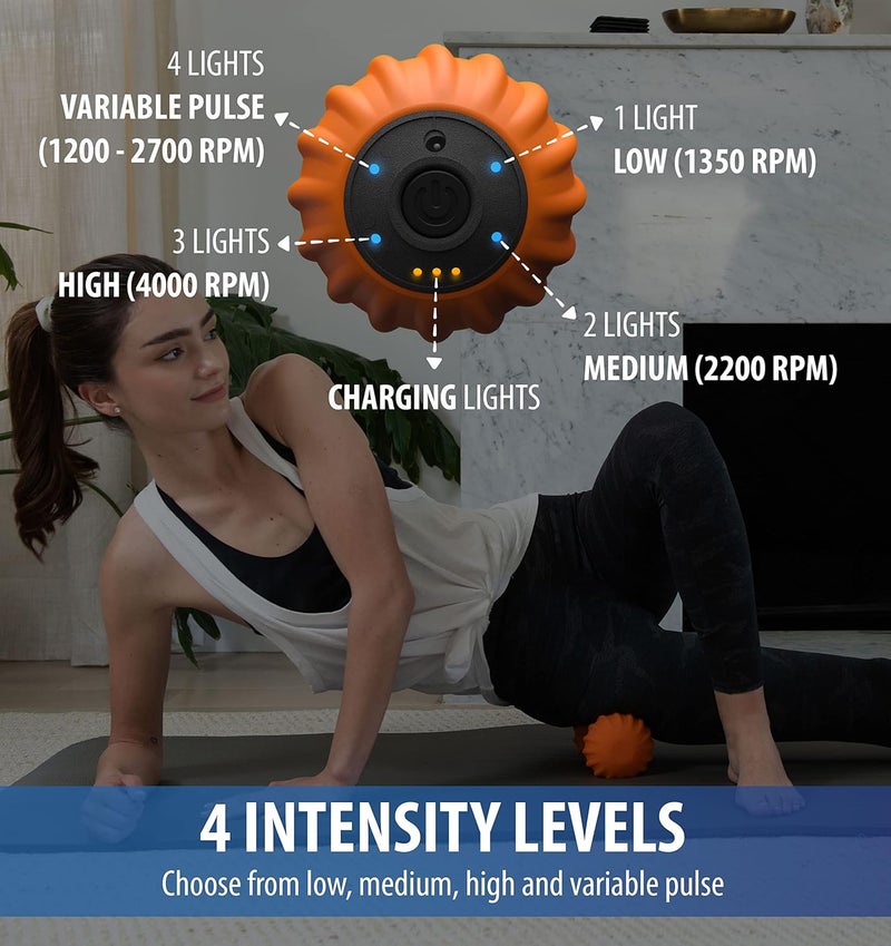 Zyllion Vibrating Peanut Massage Ball with 4 Modes  Cordless Rechargeable Electric Deep Tissue Massager Roller for Muscle Pain Relief Orange ZMA30 - Image 5