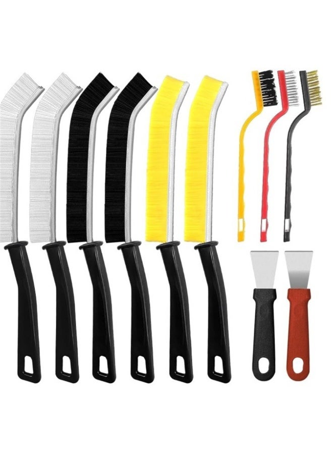 11Pcs Crevice Cleaning Brush Set with Scraper,  Hard Bristle Cleaning Supplies for Kitchen, Bathroom, Corner, Sink  - Image 1