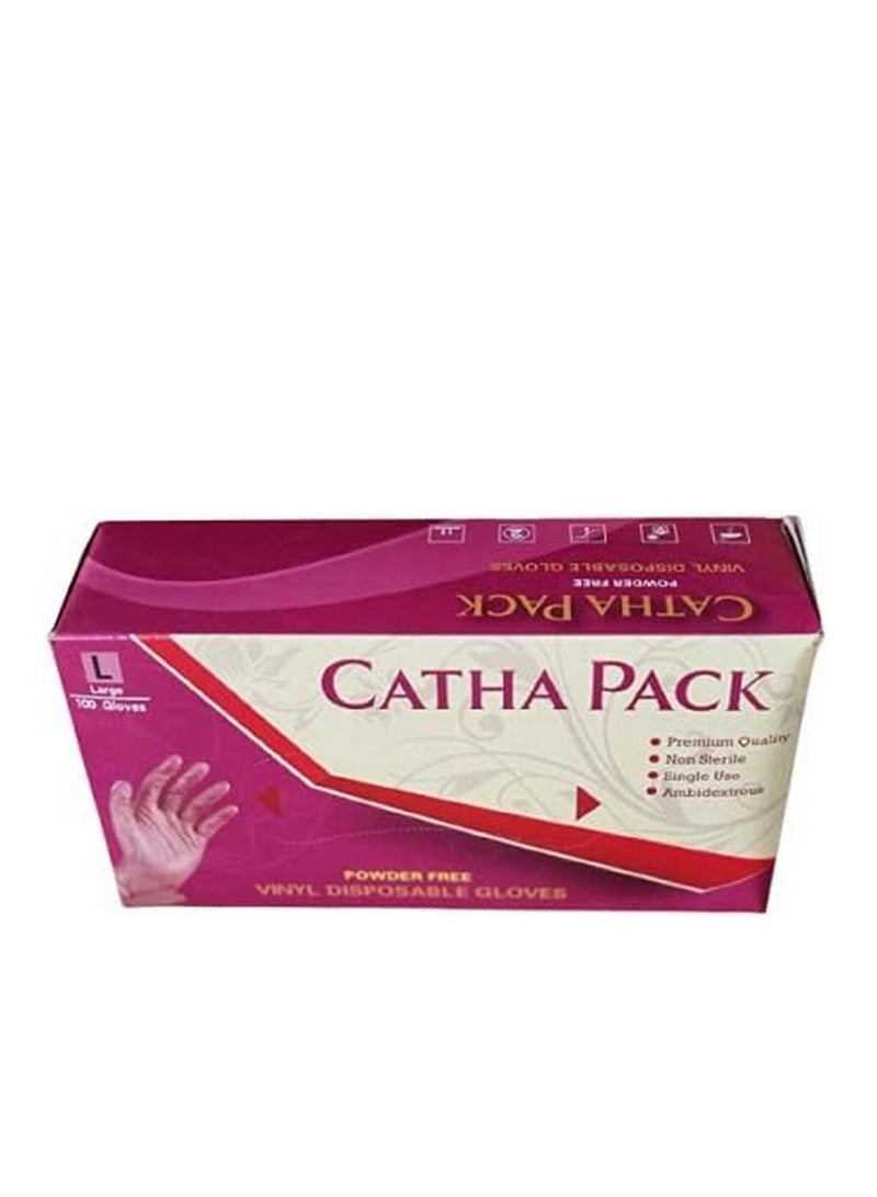 CATHA PACK Vinyl Gloves Clear Powder Free Large 100 Gloves Pack - Image 2