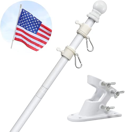 Barcetine 5ft Stainless Steel Flag Pole for House, Tangle Free Design with Two-Position Bracket, White, for 3x5 American Flag, Outdoor Use - Image 1