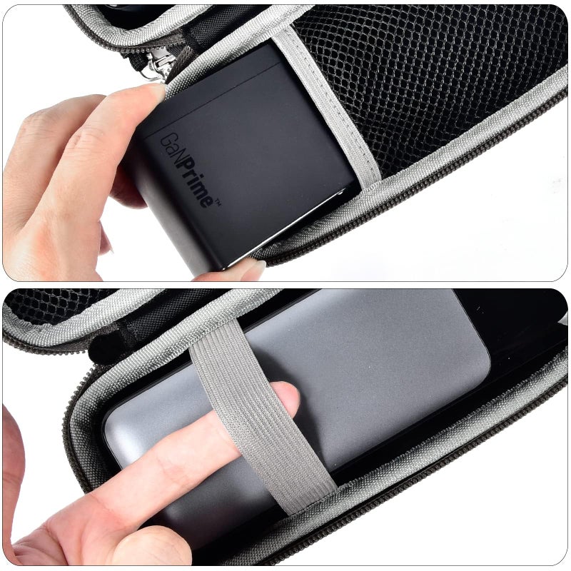 casmilee Case Compatible with Anker 737/735/ 736/717 USB-C Portable Charger Power Bank, Fast Foldable Wall PowerBank Bag for GaN Prime Nano II AC Adapter, Powercore Pocket for lights Cable - Black - Image 5