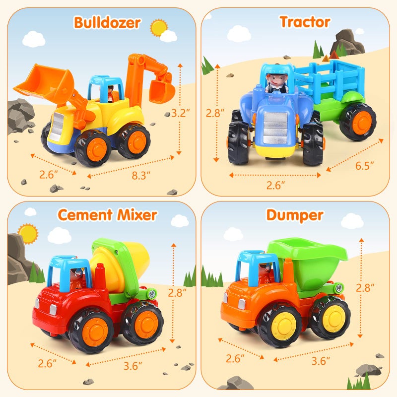 ORWINE Inertia Toy Early Educational Toddler Baby Toy Friction Powered Cars Push and Go Cars Tractor Bulldozer Dumper Cement Mixer Engineering Vehicles Toys for Children Boys Girls Kids Gift 4PCS - Image 5