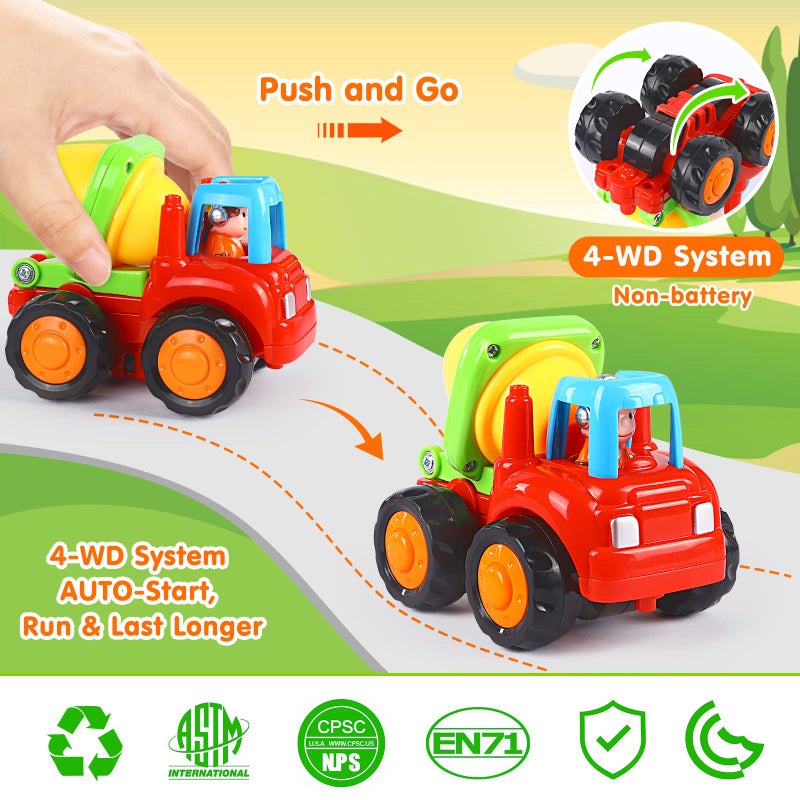 ORWINE Inertia Toy Early Educational Toddler Baby Toy Friction Powered Cars Push and Go Cars Tractor Bulldozer Dumper Cement Mixer Engineering Vehicles Toys for Children Boys Girls Kids Gift 4PCS - Image 3