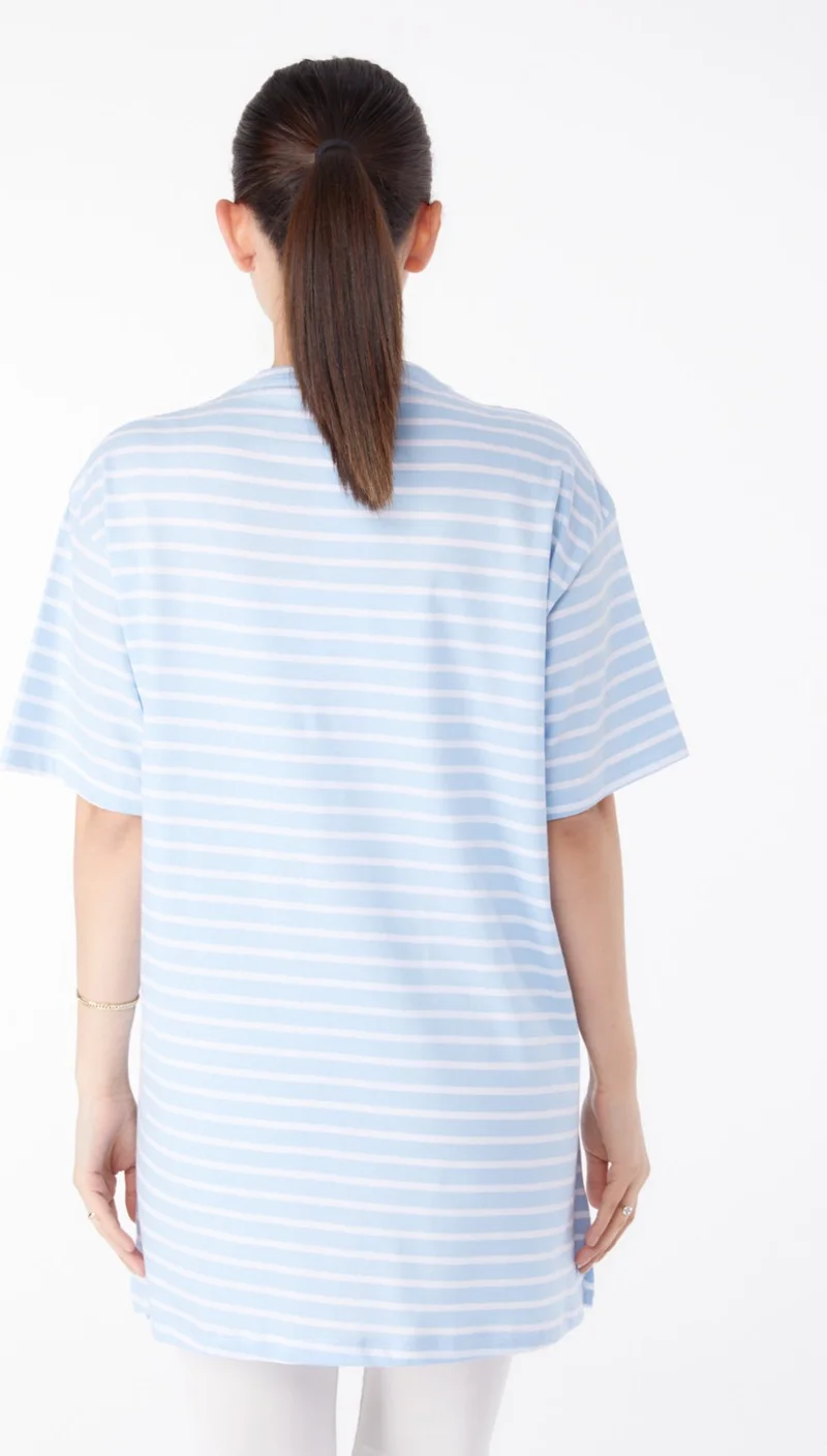 Tofisa Plain Crew Neck Women's Blue Striped T-Shirt - 25376