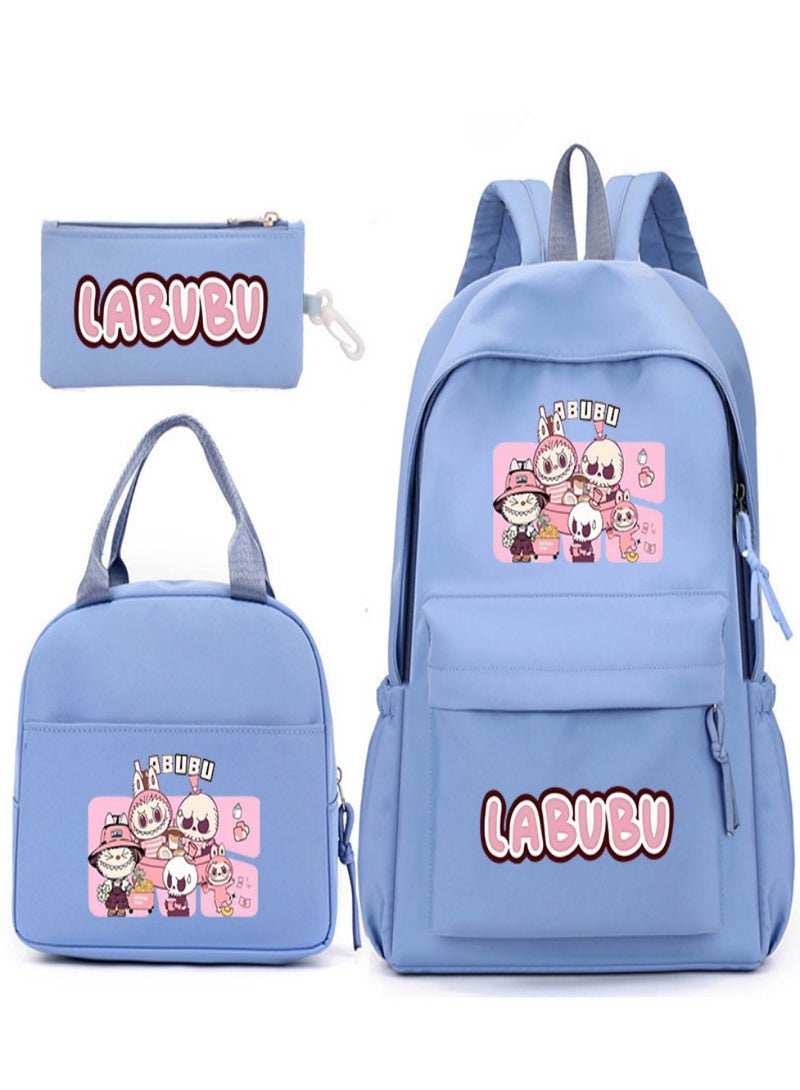 Labubu Children Backpack Schoolbag Teen Student School Book bag with Lunch Box Pen Case 3 in 1 for Kids