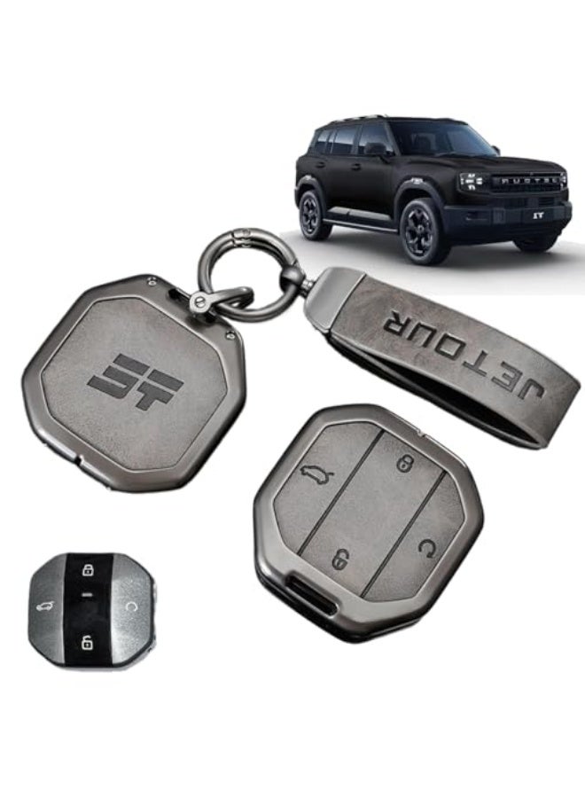 for Jetour T1 T2 Key Cover 2025 2026, Durable Alloy Metal Key Protector Case Anti-Fall & Wear-Resistant, Car Keychain Accessory Compatible with Jetour T1 T2 Traveller Keys (Gray) - Image 1