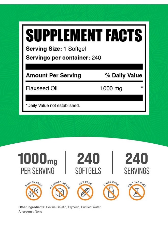بالك سابلمنتس كبسولات زيت بذور الكتان من BulkSupplements.com - مكمل بذور الكتان، كبسولات زيت بذور الكتان 1000 مجم - مكمل عشبي، خالٍ من الجلوتين، كبسولة واحدة لكل وجبة، 240 كبسولة (عبوة واحدة)  - Image 2
