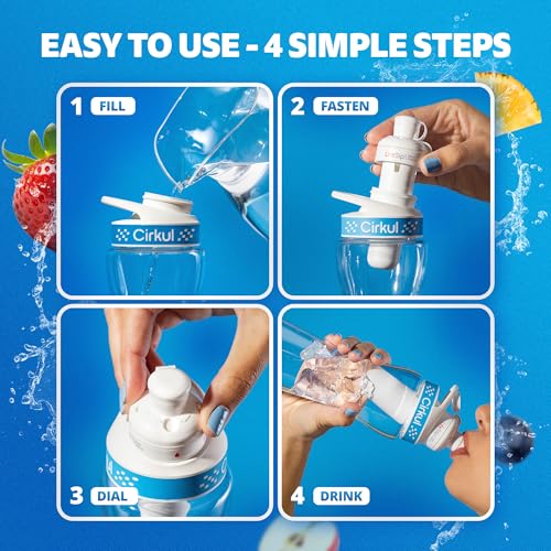 Cirkul 22oz. BPA-Free Plastic Water Bottle Starter Kit with Blue Lid, 2 Flavor Cartridges (1 LifeSip Fruit Punch, 1 FitSip Mixed Berry) No Sugar, Zero Calorie Drink Mix - Image 4