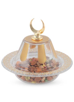 Life Smile Gold Serving Tray - Nuts Plate with Cover - Break Resistant Acrylic Spill Proof Arabic Turkish Decorative Candy Platter For Appetizer, Nuts, Candy, Sweets, Cookies  - Image 1