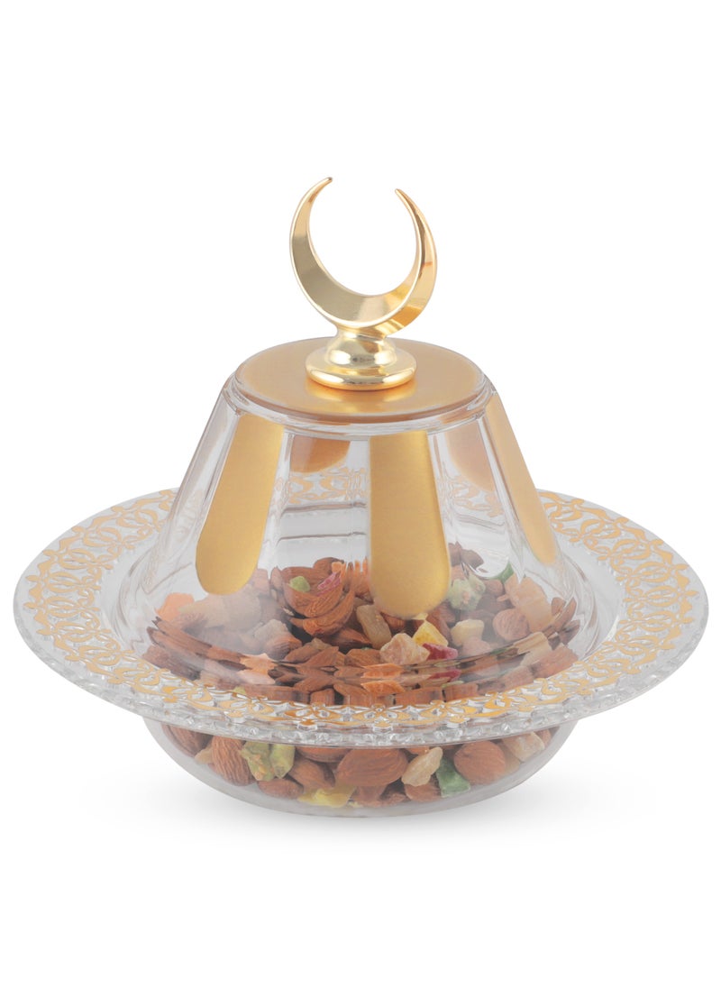 Life Smile Gold Serving Tray - Nuts Plate with Cover - Break Resistant Acrylic Spill Proof Arabic Turkish Decorative Candy Platter For Appetizer, Nuts, Candy, Sweets, Cookies  - Image 1