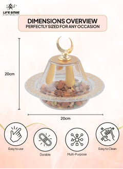 Life Smile Gold Serving Tray - Nuts Plate with Cover - Break Resistant Acrylic Spill Proof Arabic Turkish Decorative Candy Platter For Appetizer, Nuts, Candy, Sweets, Cookies  - Image 2