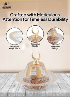 Life Smile Gold Serving Tray - Nuts Plate with Cover - Break Resistant Acrylic Spill Proof Arabic Turkish Decorative Candy Platter For Appetizer, Nuts, Candy, Sweets, Cookies  - Image 3