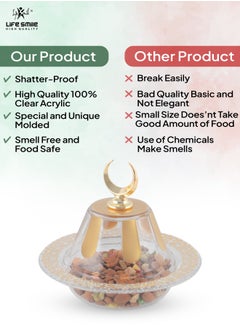 Life Smile Gold Serving Tray - Nuts Plate with Cover - Break Resistant Acrylic Spill Proof Arabic Turkish Decorative Candy Platter For Appetizer, Nuts, Candy, Sweets, Cookies  - Image 5