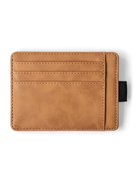 محفظة بطاقات، 7 فتحات للبطاقات لتخزين واسع، إغلاق بشريط مطاطي، فتحة لبطاقة رخصة القيادة لسهولة الاستخدام، هيكل من جلد البولي يوريثان، جيب للعملات المعدنية، فواتير مطوية، إيصالات، 11.5 × 8.5 سم (بني)