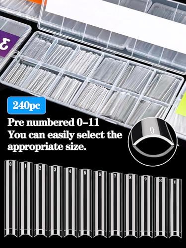 Dudjndjd 240PCS No C Curve Square Nail Tips, XXXL Half Cover Clear Nail Tips for Acrylic Nails, 3XL Straight Tapered Square Fake Nails Tips Set, 12 Sizes Flattened Acrylic Nails Tips for Nail Salons and DIY - Image 5