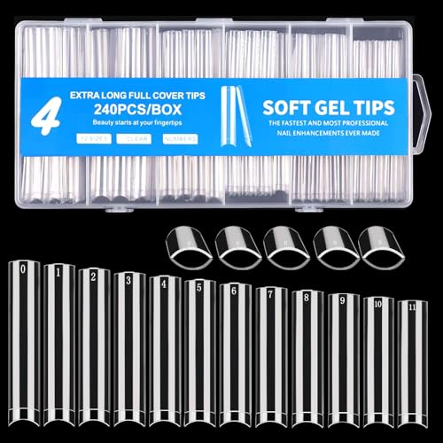 Dudjndjd 240PCS No C Curve Square Nail Tips, XXXL Half Cover Clear Nail Tips for Acrylic Nails, 3XL Straight Tapered Square Fake Nails Tips Set, 12 Sizes Flattened Acrylic Nails Tips for Nail Salons and DIY - Image 1
