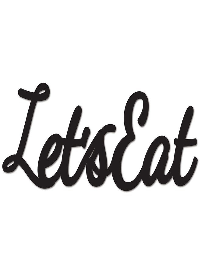 لوحة جدارية خشبية من CREATCABIN، مكتوب عليها "هيا نأكل"، باللون الأسود، بتصميم كتابة يدوية، مقطوعة بالليزر، حروف غير مكتملة، قطعة فنية جدارية يمكنك تركيبها بنفسك، مناسبة للمطبخ، المنزل، غرفة الطعام، المقهى، المطعم، مقاس 11.8 × 4.72 بوصة - Image 1