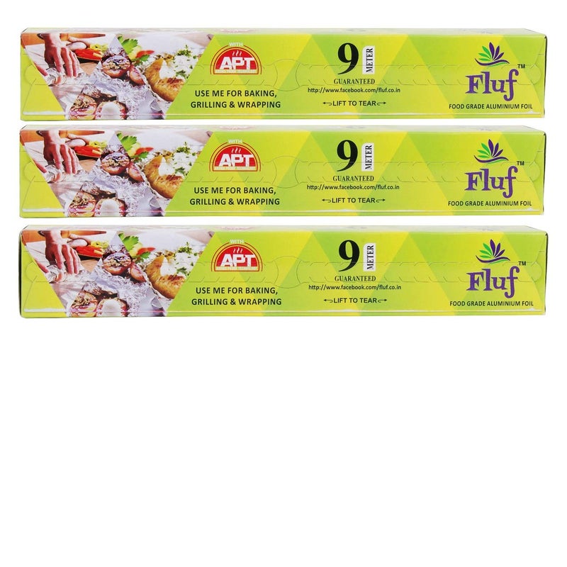 Fluf Aluminium Foil Silver KitchenRoll Paper Food wrap Disposableholder for Wrapping PackingFreezing Food Grade Quality Wrapping Freezing Baking Tiffin Lunch Box Home Hotel Restaurants Office 9M Pack of 3 - Image 1