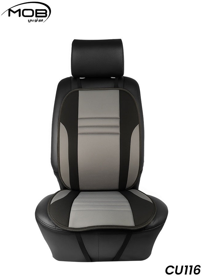 موب وسادة مقعد سيارة عالمية من جلد البولي يوريثين والقماش لتوفير الراحة - دعم مريح، تصميم جيد التهوية، سهلة التركيب، مناسبة للسيارات والشاحنات وسيارات الدفع الرباعي (رمادي وأسود) - Image 1