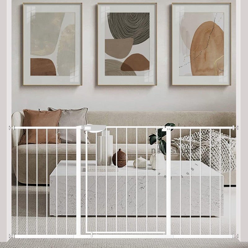 WAOWAO Triple Lock Baby Gate Extra Wide 57.87-62.59" Pressure Mounted Walk Through Swing Auto Close Safety White Metal Dog Pet Puppy Cat for Stairs,Doorways,Kitchen - Image 1