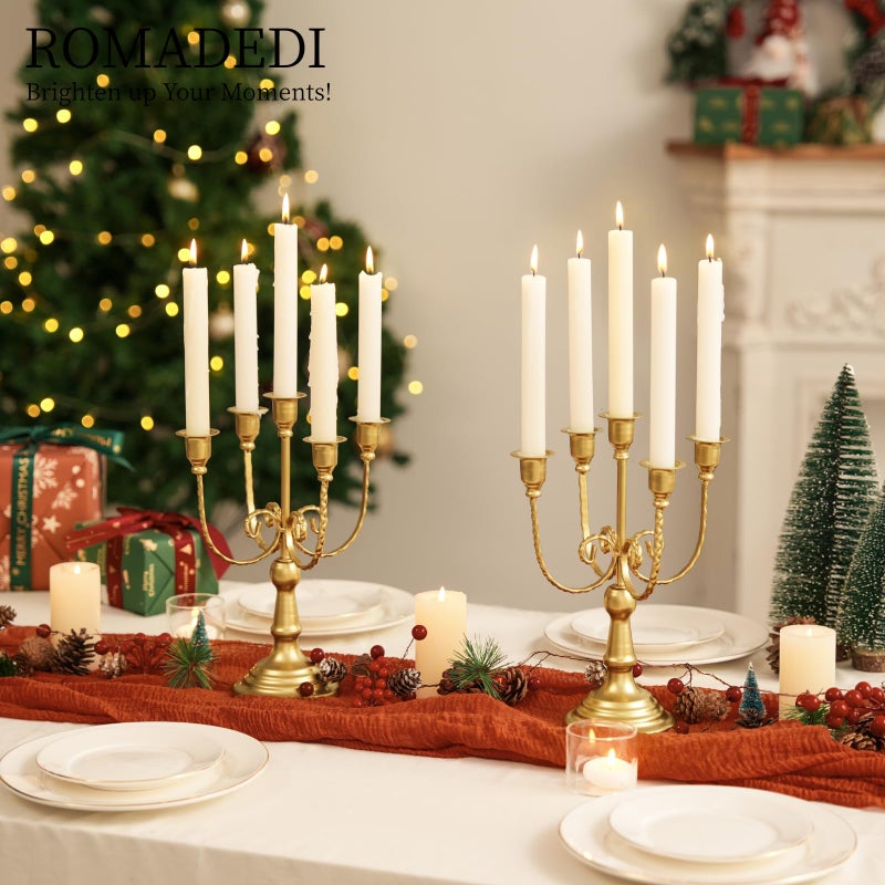 Romadedi Candelabra Gold Candle Holders - 5 Arm 11.8" Wedding Candlestick Holder for Theme Party Table Centerpiece Decor Dining Room Birthday Holiday Christmas, Set of 6 - Image 4