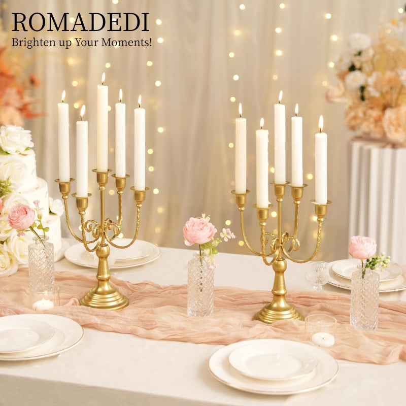 Romadedi Candelabra Gold Candle Holders - 5 Arm 11.8" Wedding Candlestick Holder for Theme Party Table Centerpiece Decor Dining Room Birthday Holiday Christmas, Set of 6 - Image 5