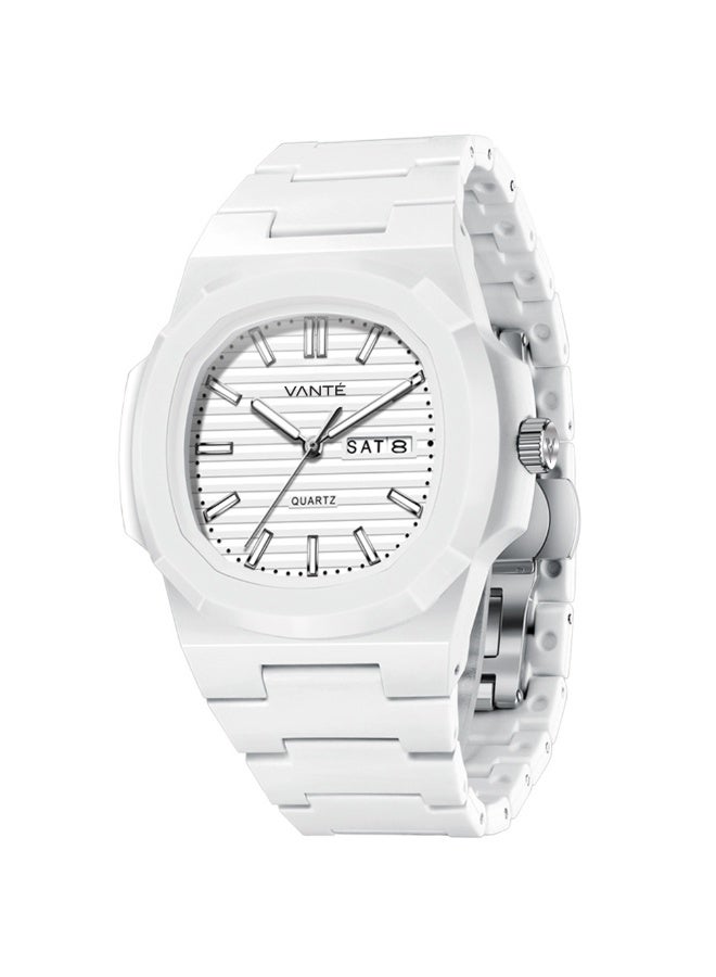 VOGUE VENUE VANTE  Series All-White Minimalist Quartz Watch - Integrated Rubber/Silicone Strap with Day-Date Display by VOGUE VENUE-VNT003 - Image 3