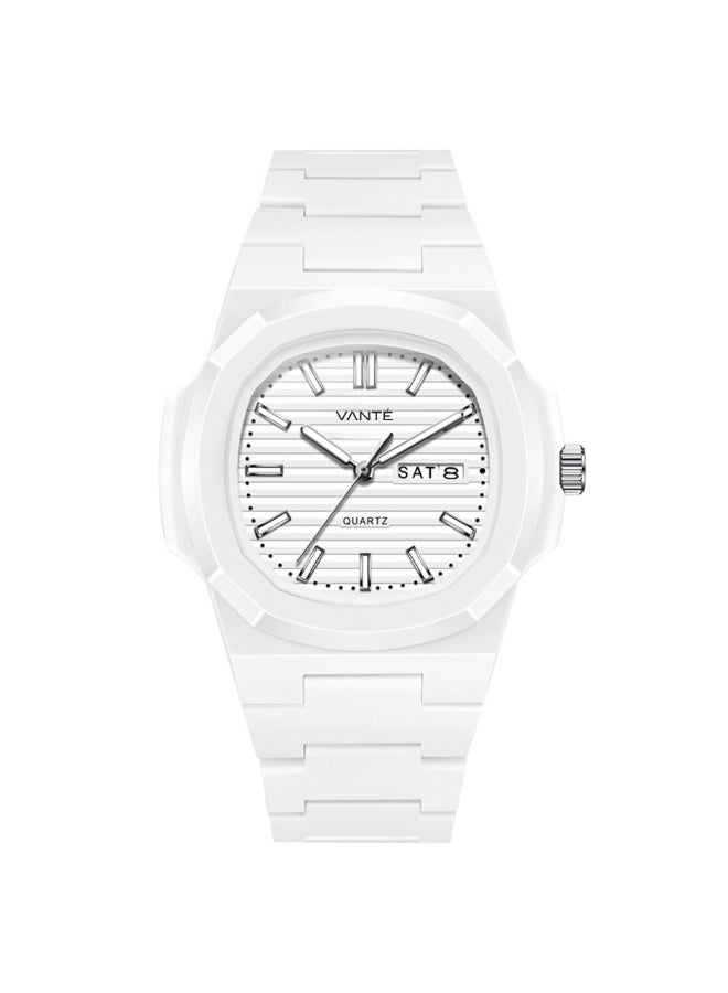 VOGUE VENUE VANTE  Series All-White Minimalist Quartz Watch - Integrated Rubber/Silicone Strap with Day-Date Display by VOGUE VENUE-VNT003 - Image 1