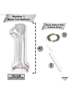 KATCHON Silver 1 Balloon for First Birthday - 40 Inch | Silver One Balloon for First Birthday Decorations  - Image 3