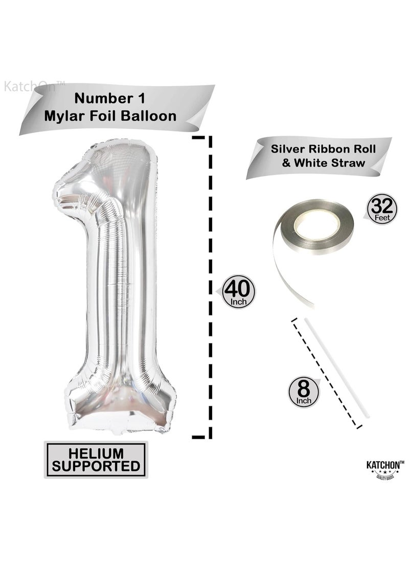 KATCHON Silver 1 Balloon for First Birthday - 40 Inch | Silver One Balloon for First Birthday Decorations  - Image 3