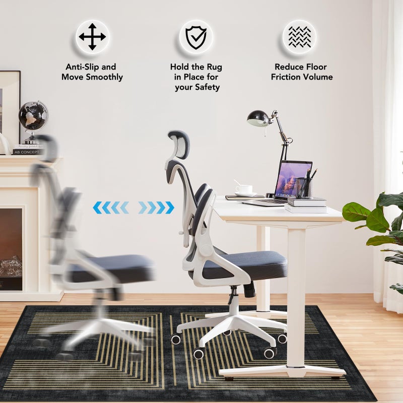 Lreedy Office Chair Mat for Hardwood Floor&Tile Floor,48"X 60" Heavy Duty Desk Chair Mat for Hard Floors,Under Desk Rug for Rolling Computer Chair,Anti Slip,Low Pile Carpet Floor-Geo Black - Image 5
