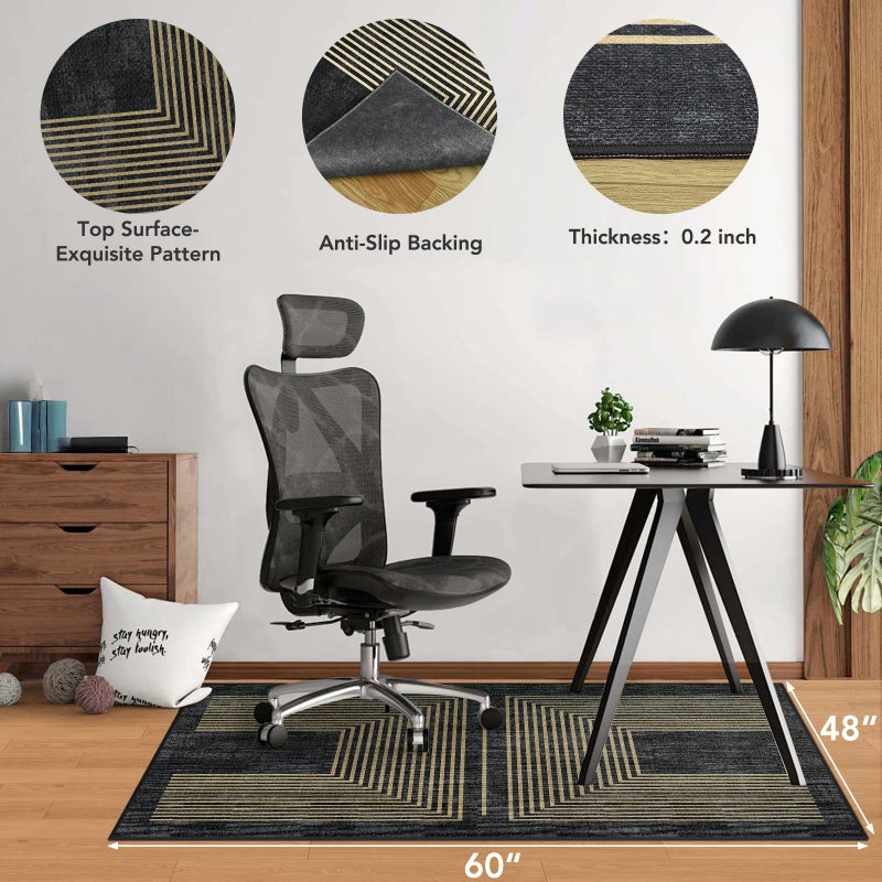 Lreedy Office Chair Mat for Hardwood Floor&Tile Floor,48"X 60" Heavy Duty Desk Chair Mat for Hard Floors,Under Desk Rug for Rolling Computer Chair,Anti Slip,Low Pile Carpet Floor-Geo Black - Image 2