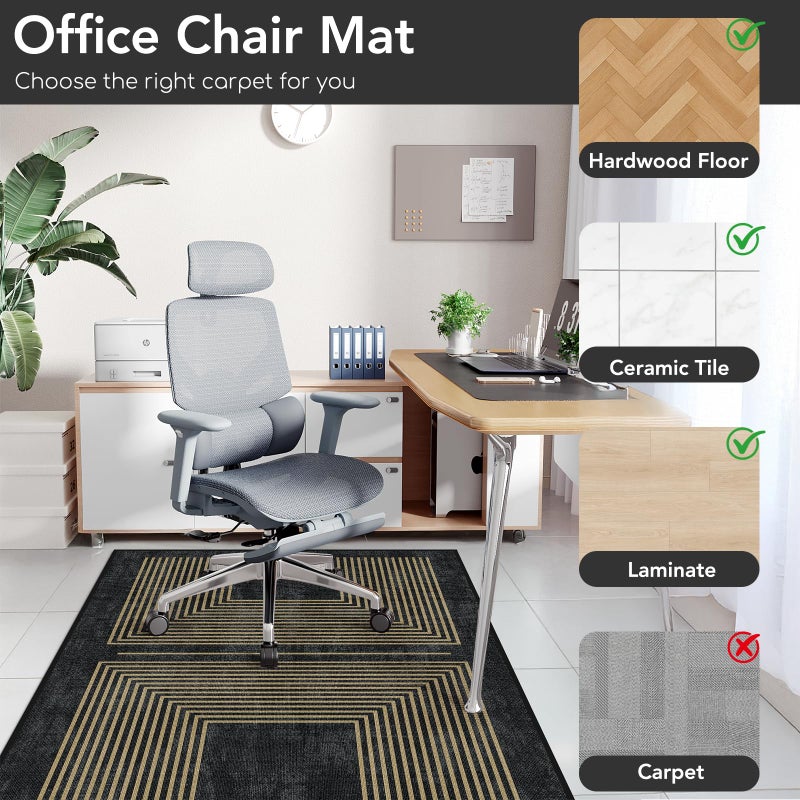 Lreedy Office Chair Mat for Hardwood Floor&Tile Floor,48"X 60" Heavy Duty Desk Chair Mat for Hard Floors,Under Desk Rug for Rolling Computer Chair,Anti Slip,Low Pile Carpet Floor-Geo Black - Image 3