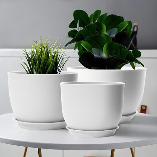 GARDIFE 12/10/9 inch Plant pots, Plastic Large planters for Indoor Plants, Flower pots, White - Image 4