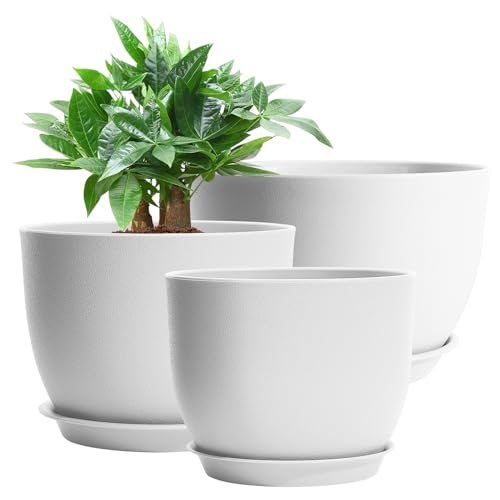 GARDIFE 12/10/9 inch Plant pots, Plastic Large planters for Indoor Plants, Flower pots, White - Image 1