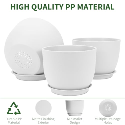GARDIFE 12/10/9 inch Plant pots, Plastic Large planters for Indoor Plants, Flower pots, White - Image 5