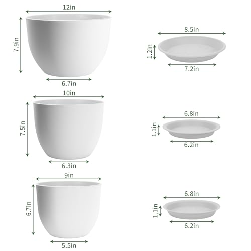 GARDIFE 12/10/9 inch Plant pots, Plastic Large planters for Indoor Plants, Flower pots, White - Image 2