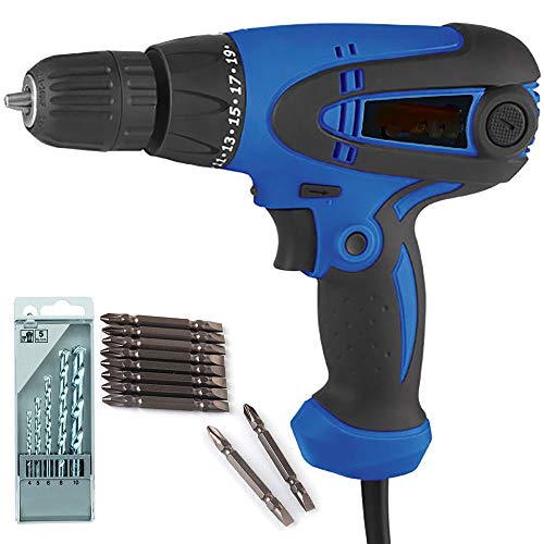 MLD Screwdriver drill machine reverse forward torque adjustable 10mm drilling gun With PH2(+/-) 10pcs Bits and 5 pcs Hss drill bit set KM-105-(10 mm/350w/750 Rpm/230v/Multicolor/Plastic) - Image 1