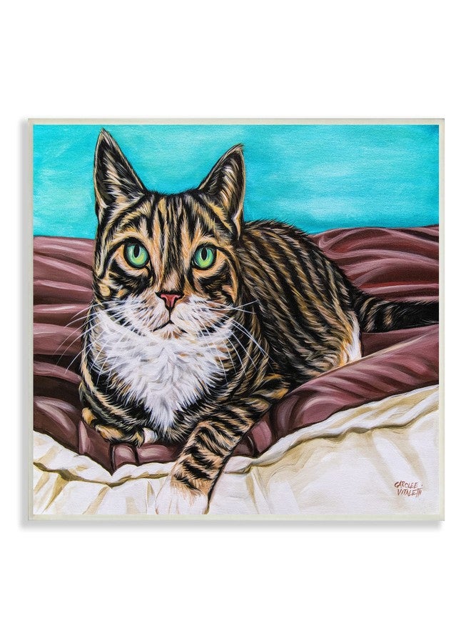 Stupell Industries Adorable Tabby Cat Green Eyes Cuddling Blanket Painting, Design by Carolee Vitaletti - Image 1