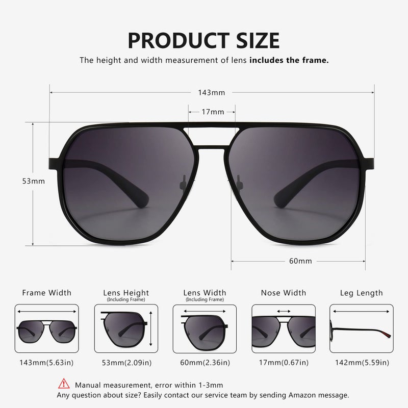 SUNGAIT Aviator Sunglasses for Men and Women, Polarized Trendy Square Sun Glasses Retro Pilot Shades UV Protection - Image 5