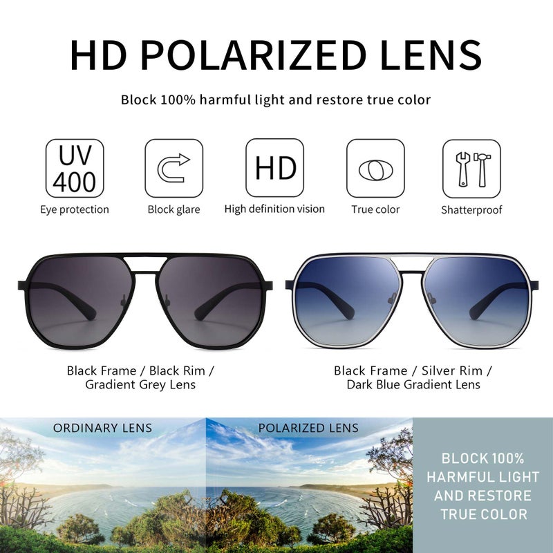 SUNGAIT Aviator Sunglasses for Men and Women, Polarized Trendy Square Sun Glasses Retro Pilot Shades UV Protection - Image 2