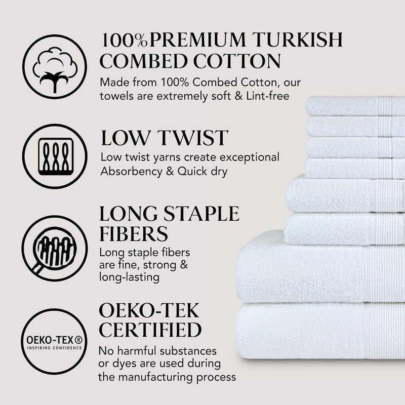 DecorRack 8-Piece Bath Towel Set, 4 Washcloths, 2 Bath Towels, and 2 Hand Towels, Premium Cotton, Highly Absorbent, Super Soft, Quick Dry, White (Set of 8) - Image 5