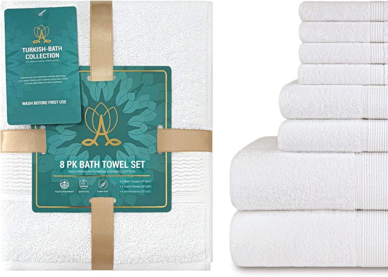 DecorRack 8-Piece Bath Towel Set, 4 Washcloths, 2 Bath Towels, and 2 Hand Towels, Premium Cotton, Highly Absorbent, Super Soft, Quick Dry, White (Set of 8) - Image 3